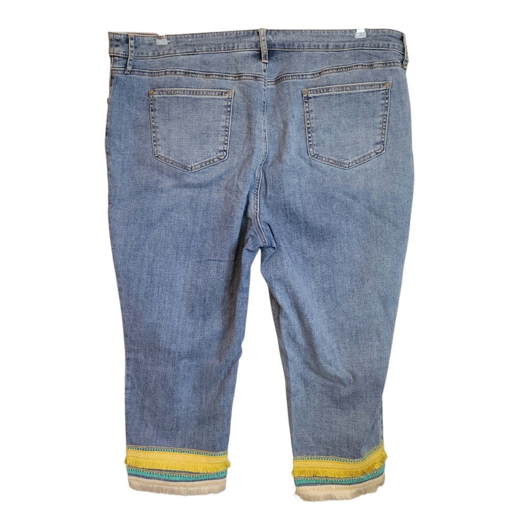 Chico's So Slimming Girlfriend Crop Jeans Sz 20| Fringe Striped Cuff Slim Leg - Picture 8 of 11